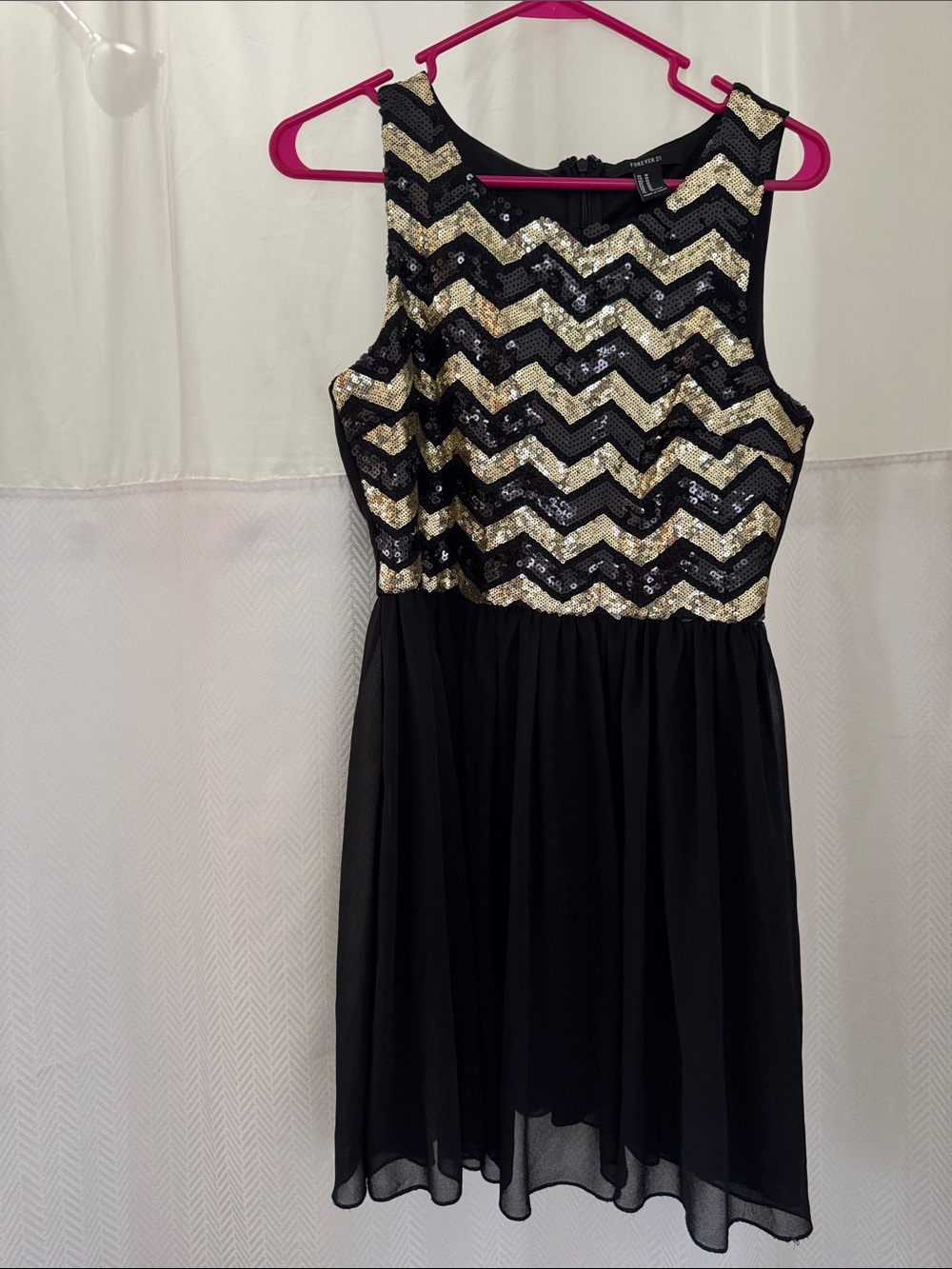 Forever 21 Black and Gold Sequin Chevron Mini Dress